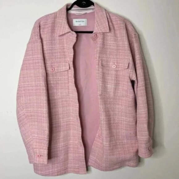 Babaton Aritzia Women's Shacket Joan Shirt Jacket Oversized Tweed Pink Plaid - Picture 2 of 16